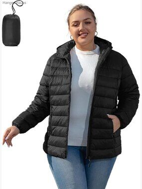 Plus Size Puffer Jacket Water Resistant Packable Winter Coat Lightweight 1X-7X